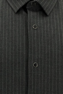 Orta Antrasit Uzun Kol Oversize Ekstra Rahat Kesim Çizgili Oduncu Gömlek