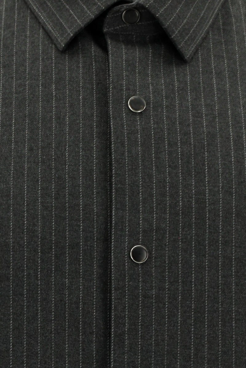 Orta Antrasit Uzun Kol Oversize Ekstra Rahat Kesim Çizgili Oduncu Gömlek