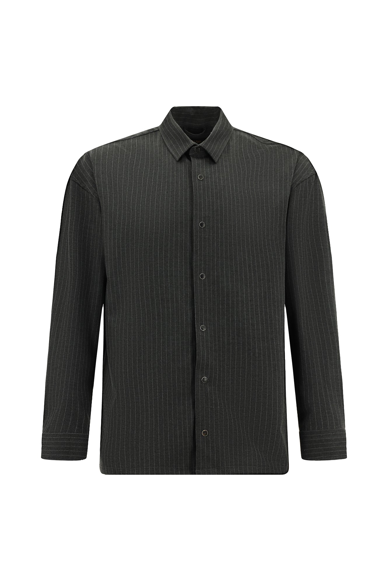 Orta Antrasit Uzun Kol Oversize Ekstra Rahat Kesim Çizgili Oduncu Gömlek