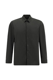 Orta Antrasit Uzun Kol Oversize Ekstra Rahat Kesim Çizgili Oduncu Gömlek