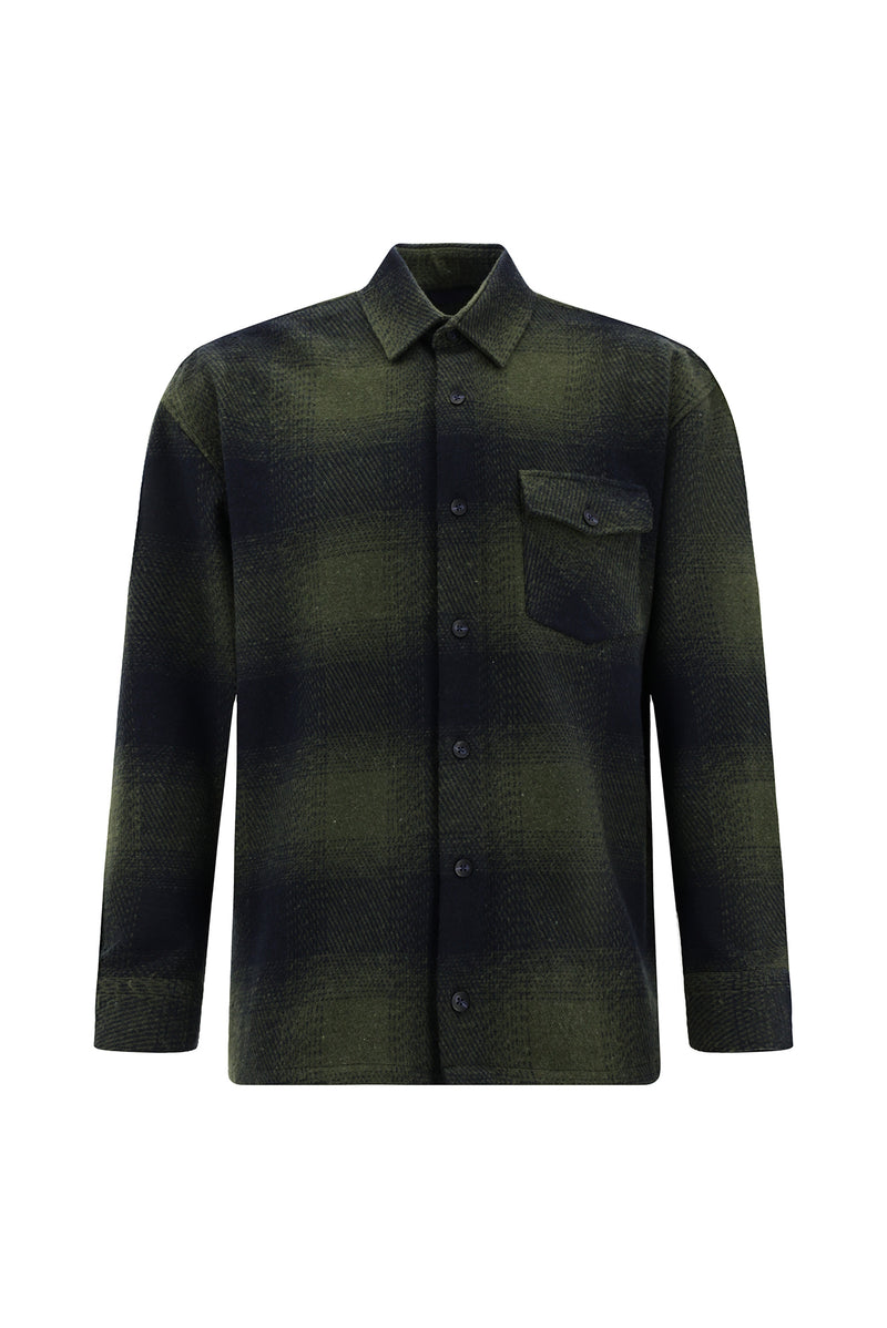 Orta Haki Uzun Kol Oversize Ekstra Rahat Kesim Pamuklu Ekose Oduncu Gömlek