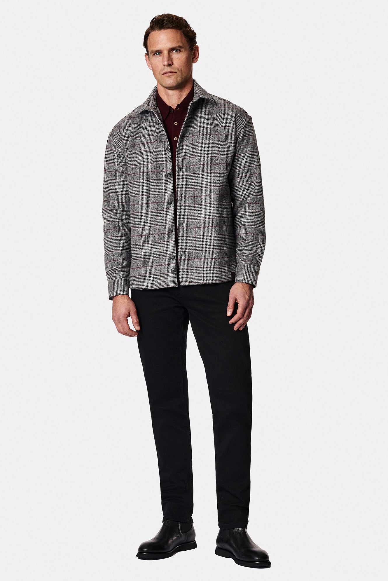 Orta Füme Uzun Kol Oversize Ekstra Rahat Kesim Yünlü Ekose Oduncu Gömlek