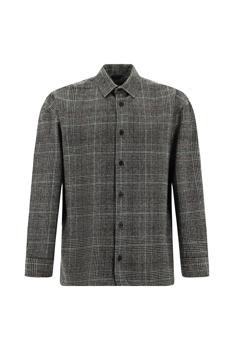 Orta Füme Uzun Kol Oversize Ekstra Rahat Kesim Yünlü Ekose Oduncu Gömlek