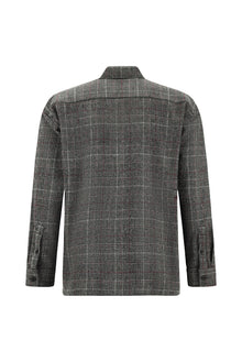 Orta Füme Uzun Kol Oversize Ekstra Rahat Kesim Yünlü Ekose Oduncu Gömlek