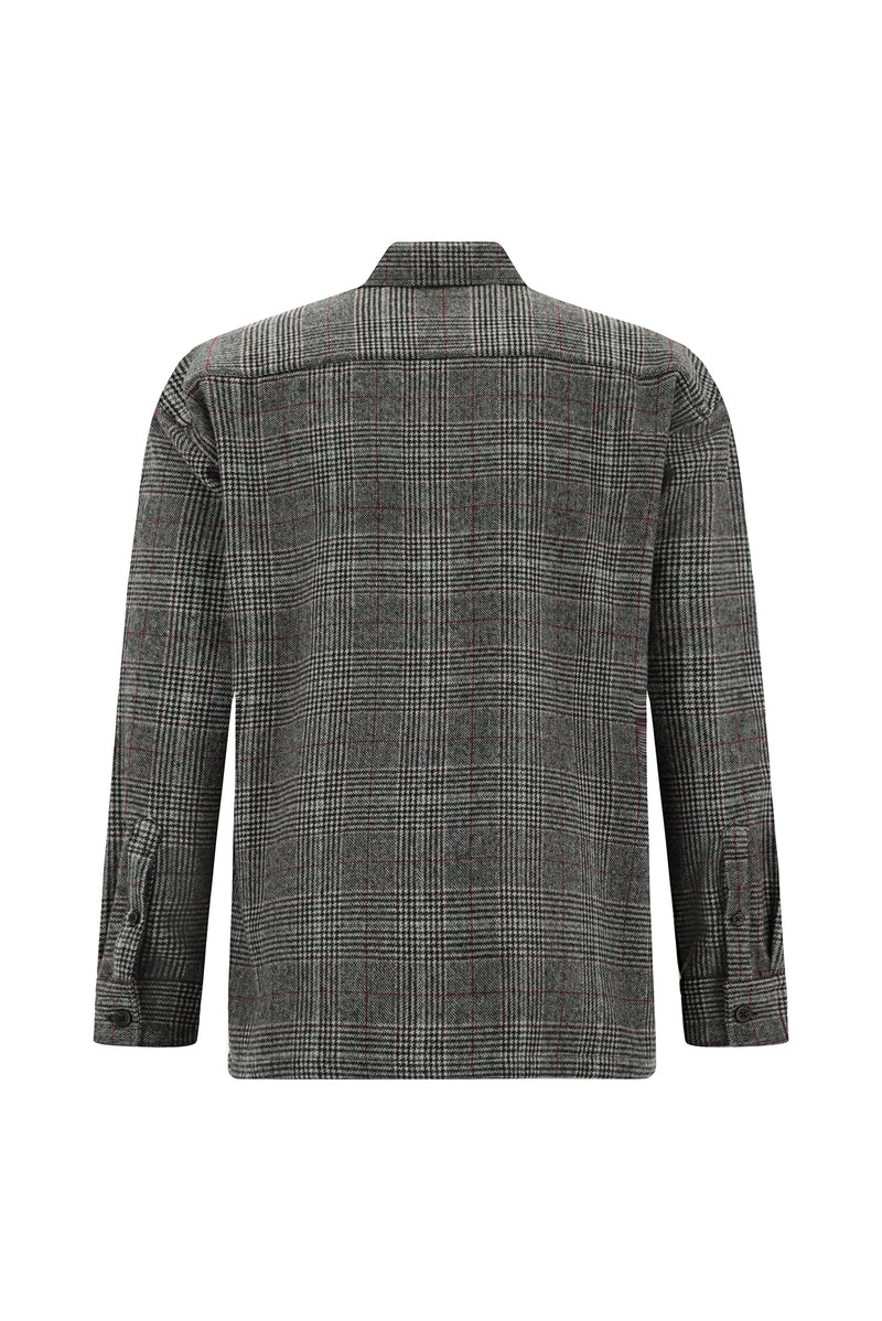 Orta Füme Uzun Kol Oversize Ekstra Rahat Kesim Yünlü Ekose Oduncu Gömlek