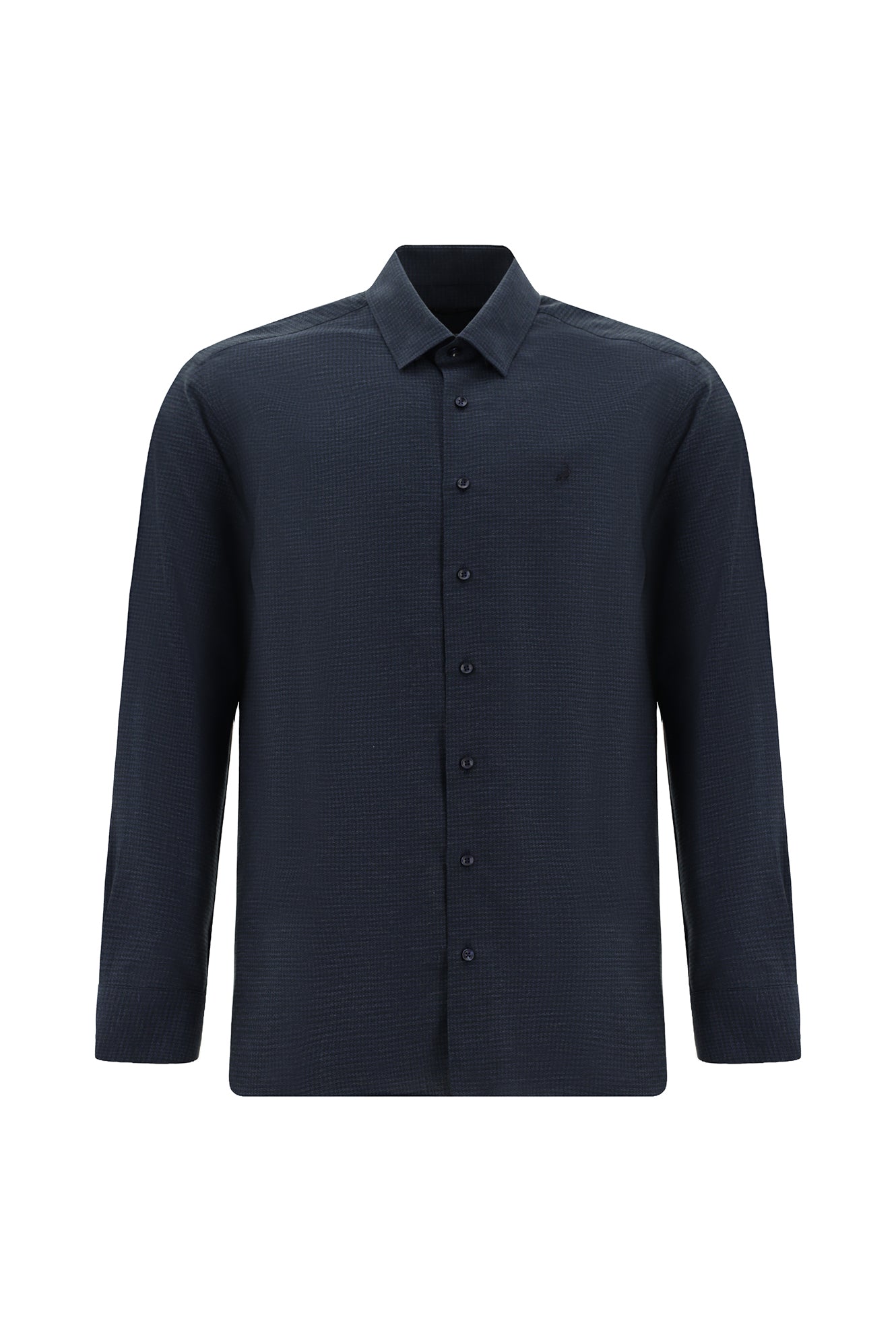 Koyu Lacivert Uzun Kol Slim Fit Dar Kesim Pamuklu Desenli Gömlek