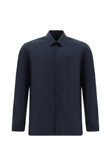 Koyu Lacivert Uzun Kol Slim Fit Dar Kesim Pamuklu Desenli Gömlek