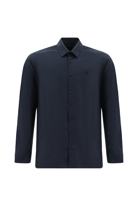 Koyu Lacivert Uzun Kol Slim Fit Dar Kesim Pamuklu Desenli Gömlek