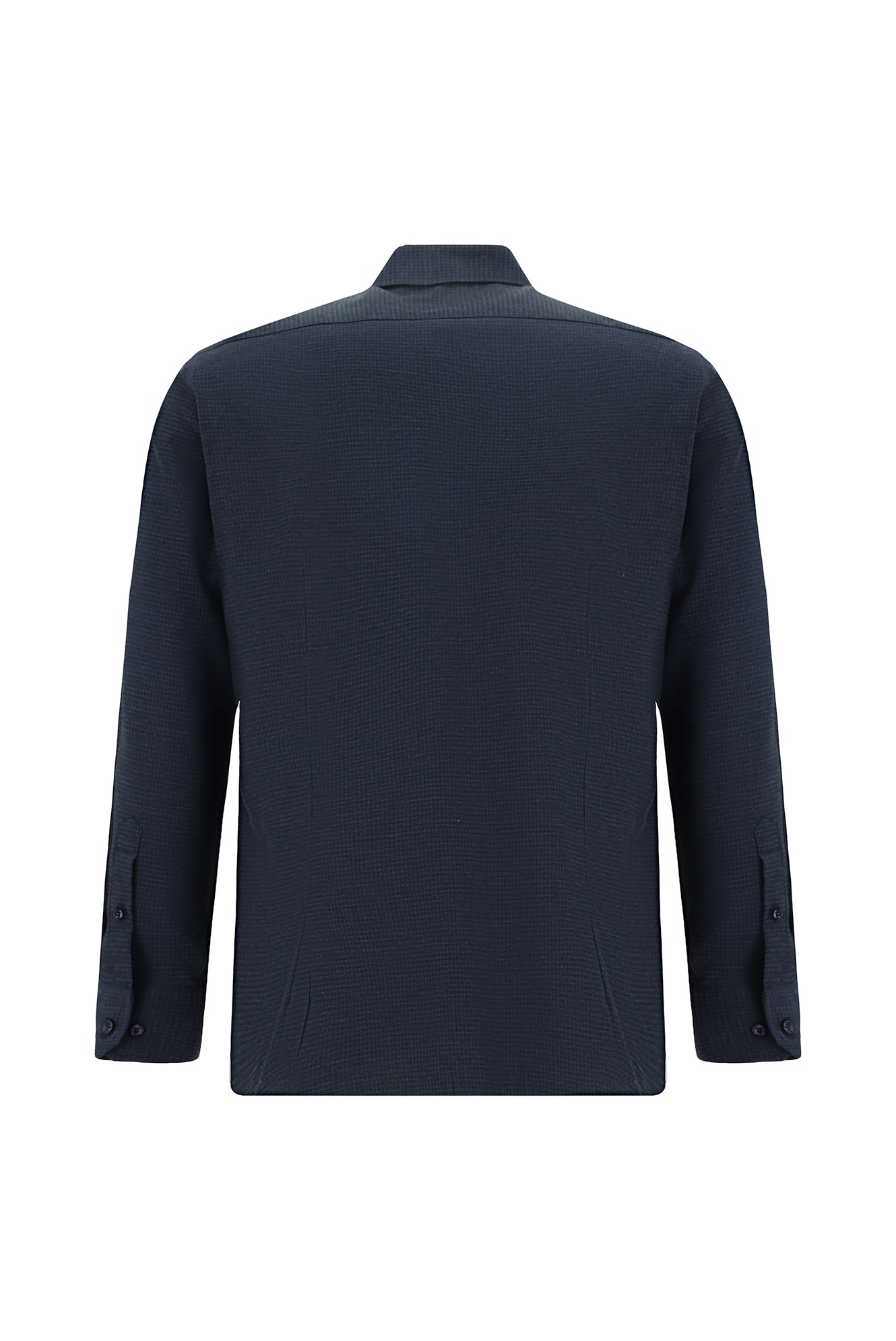 Koyu Lacivert Uzun Kol Slim Fit Dar Kesim Pamuklu Desenli Gömlek