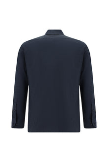 Koyu Lacivert Uzun Kol Slim Fit Dar Kesim Pamuklu Desenli Gömlek