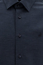 Koyu Lacivert Uzun Kol Slim Fit Dar Kesim Pamuklu Desenli Gömlek