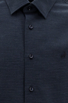 Koyu Lacivert Uzun Kol Slim Fit Dar Kesim Pamuklu Desenli Gömlek