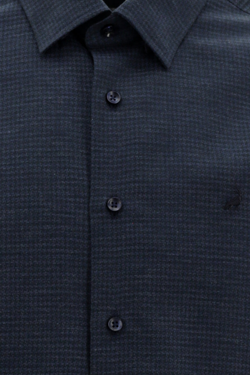Koyu Lacivert Uzun Kol Slim Fit Dar Kesim Pamuklu Desenli Gömlek