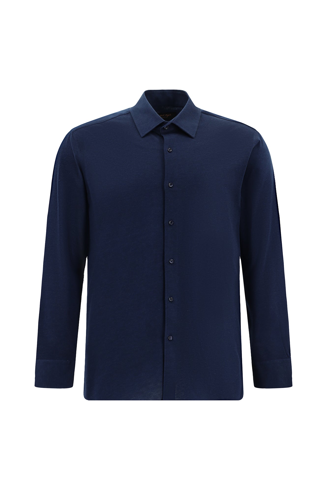 Açık Lacivert Uzun Kol Slim Fit Dar Kesim Pamuklu Desenli Örme Gömlek