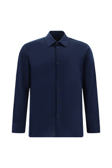 Açık Lacivert Uzun Kol Slim Fit Dar Kesim Pamuklu Desenli Örme Gömlek