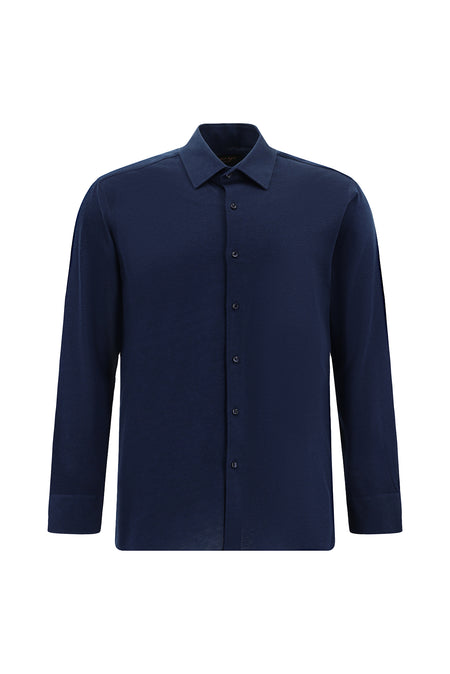 Açık Lacivert Uzun Kol Slim Fit Dar Kesim Pamuklu Desenli Örme Gömlek