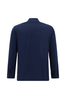 Açık Lacivert Uzun Kol Slim Fit Dar Kesim Pamuklu Desenli Örme Gömlek