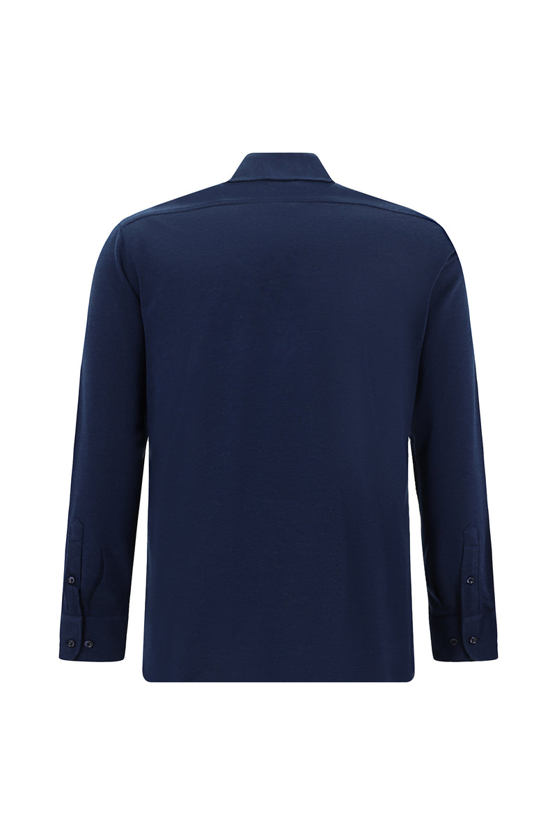 Açık Lacivert Uzun Kol Slim Fit Dar Kesim Pamuklu Desenli Örme Gömlek