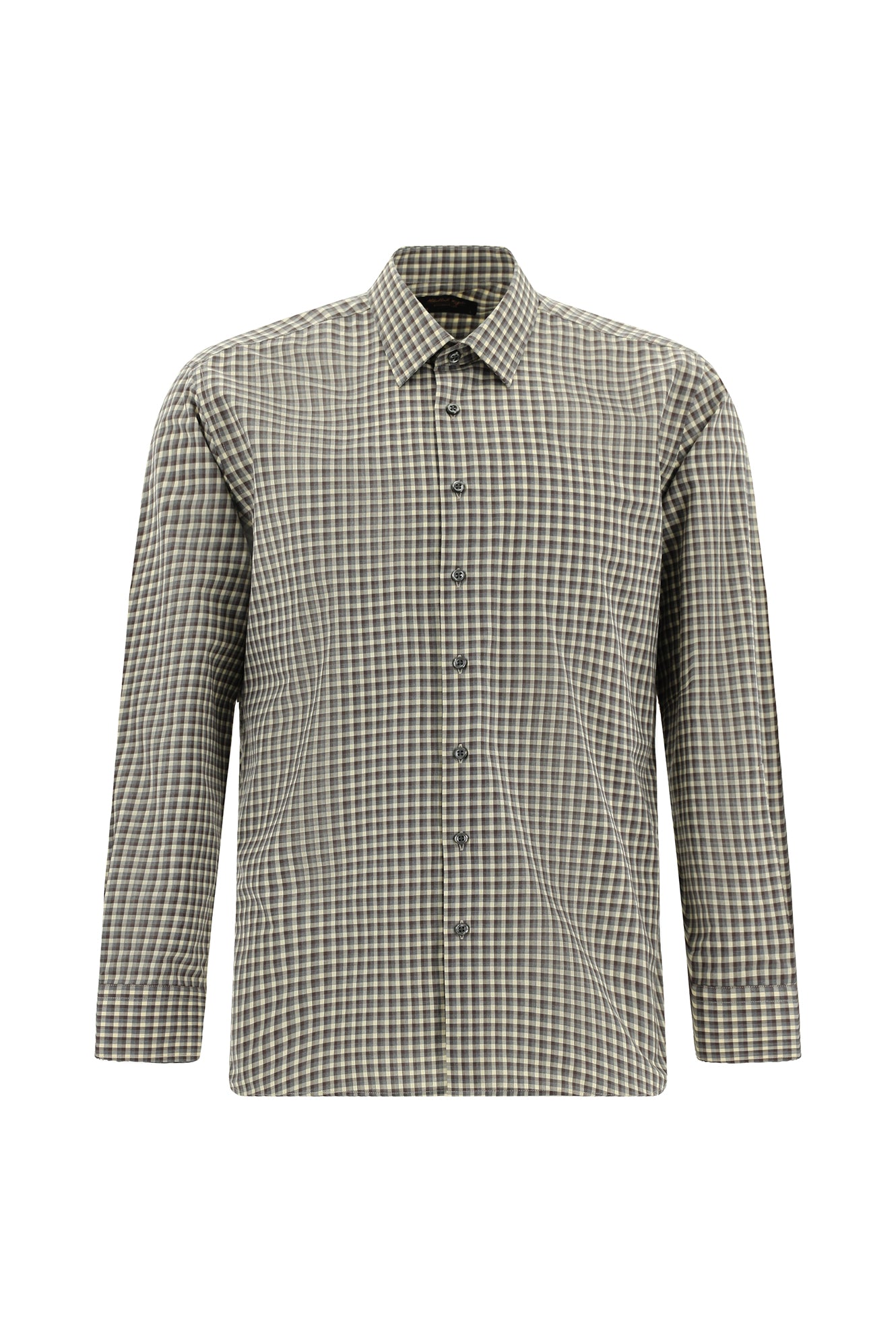 Orta Kahve Uzun Kol Slim Fit Dar Kesim Pamuk Ekose Gömlek