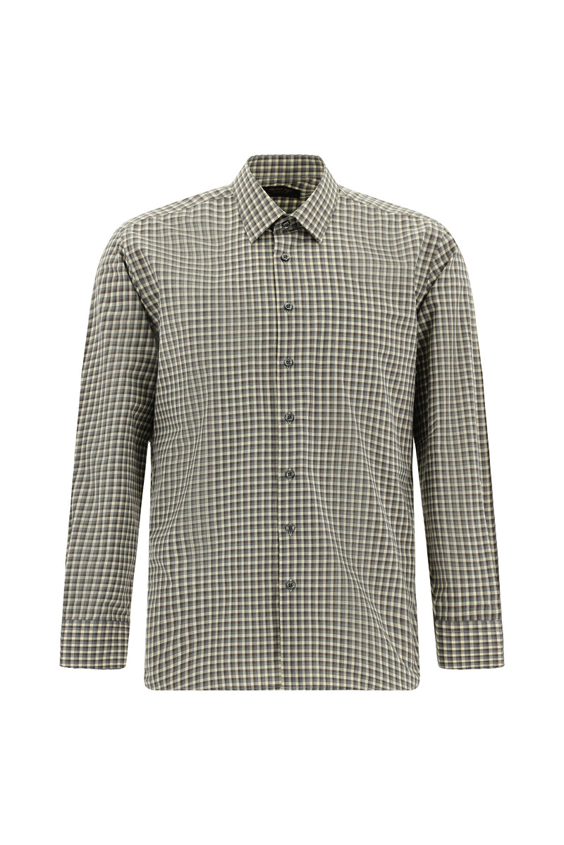 Orta Kahve Uzun Kol Slim Fit Dar Kesim Pamuk Ekose Gömlek