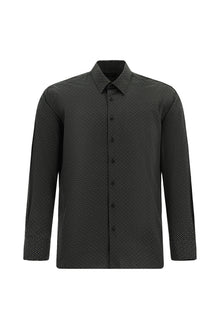 Siyah Uzun Kol Slim Fit Dar Kesim Baskılı Pamuk Gömlek