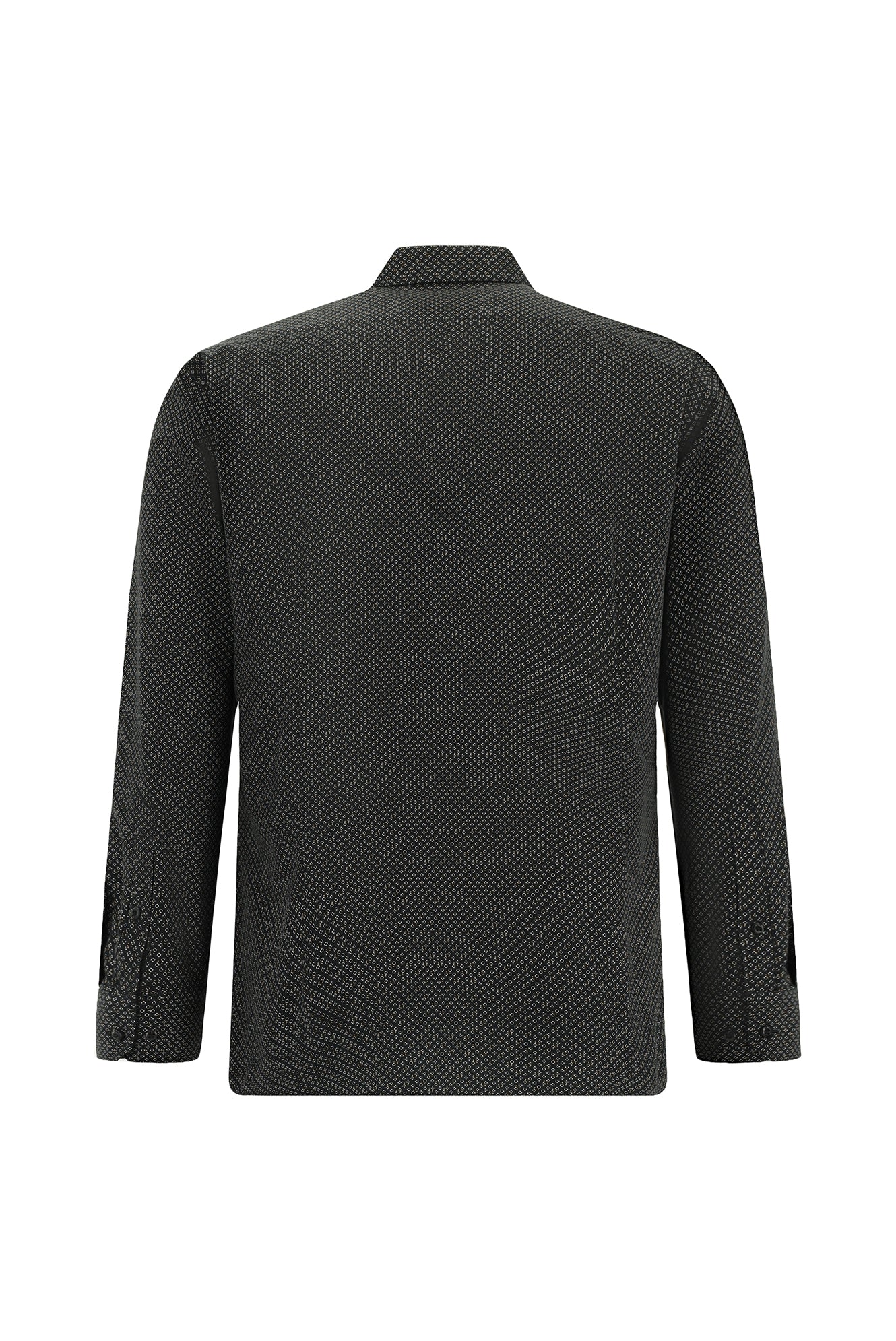 Siyah Uzun Kol Slim Fit Dar Kesim Baskılı Pamuk Gömlek