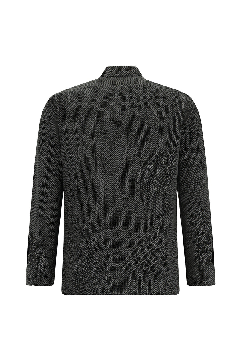 Siyah Uzun Kol Slim Fit Dar Kesim Baskılı Pamuk Gömlek