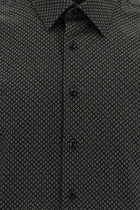 Siyah Uzun Kol Slim Fit Dar Kesim Baskılı Pamuk Gömlek