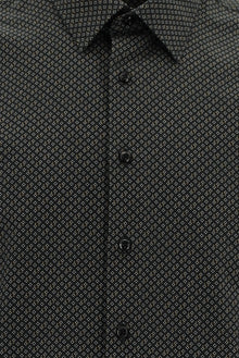 Siyah Uzun Kol Slim Fit Dar Kesim Baskılı Pamuk Gömlek