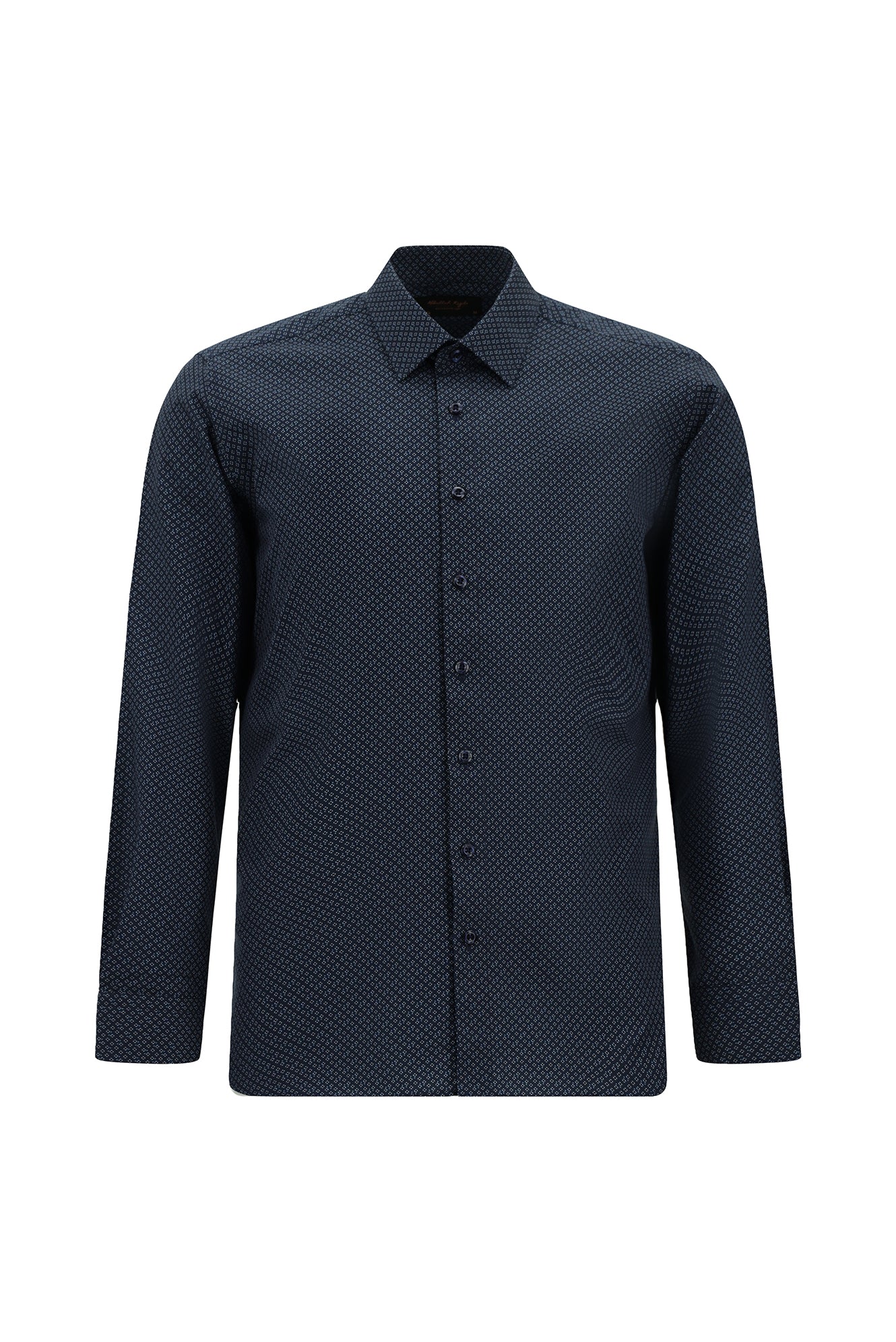 Koyu Lacivert Uzun Kol Slim Fit Dar Kesim Baskılı Pamuk Gömlek