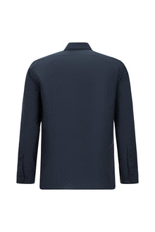 Koyu Lacivert Uzun Kol Slim Fit Dar Kesim Baskılı Pamuk Gömlek