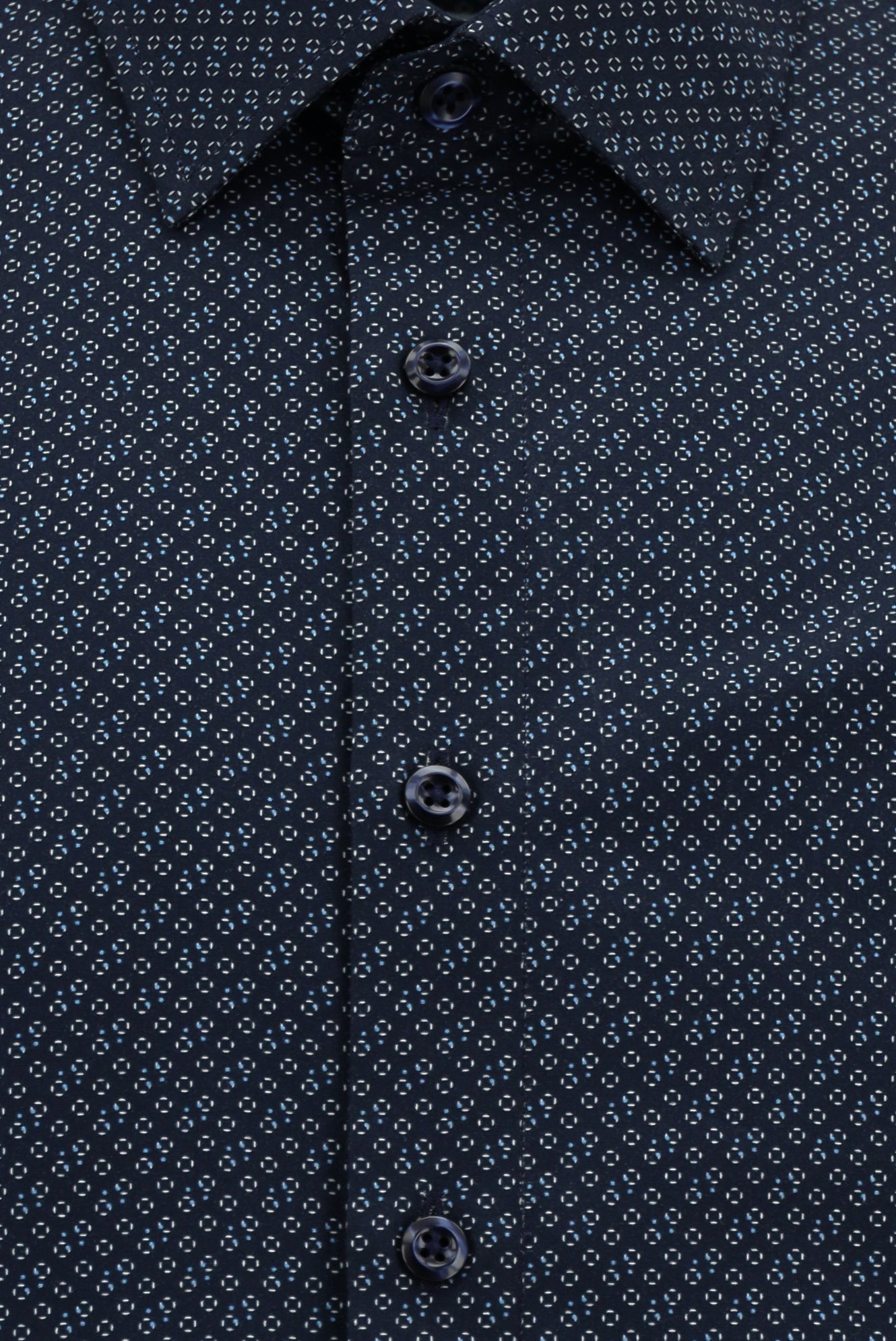 Koyu Lacivert Uzun Kol Slim Fit Dar Kesim Baskılı Pamuk Gömlek