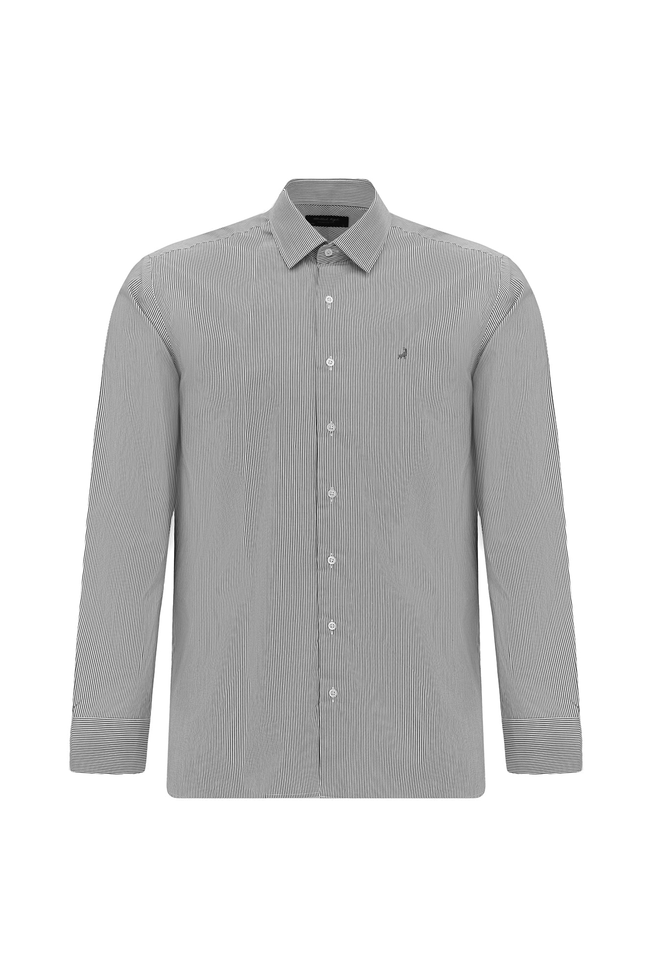 Siyah Uzun Kol Slim Fit Dar Kesim Pamuk Klasik Çizgili Gömlek