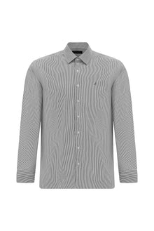 Siyah Uzun Kol Slim Fit Dar Kesim Pamuk Klasik Çizgili Gömlek