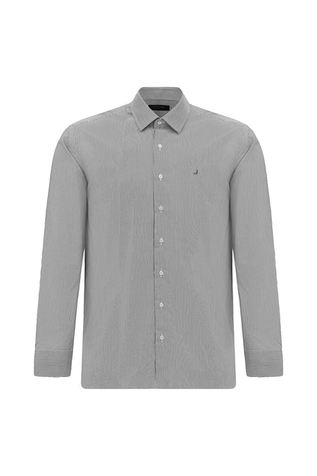 Siyah Uzun Kol Slim Fit Dar Kesim Pamuk Klasik Çizgili Gömlek