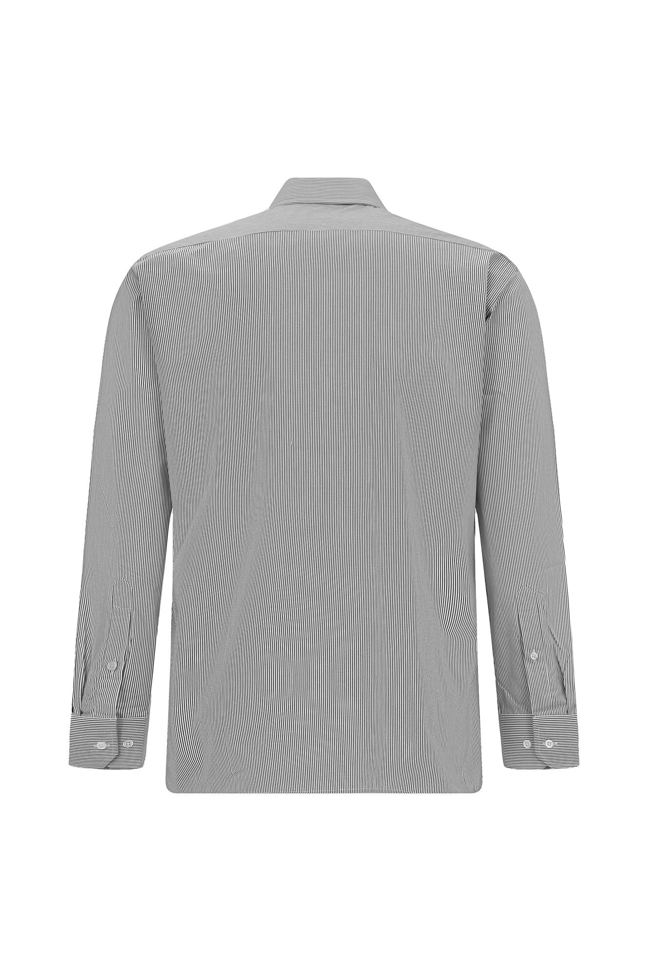 Siyah Uzun Kol Slim Fit Dar Kesim Pamuk Klasik Çizgili Gömlek