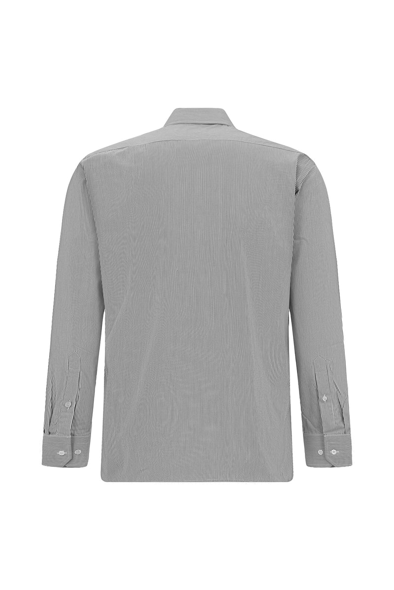 Siyah Uzun Kol Slim Fit Dar Kesim Pamuk Klasik Çizgili Gömlek