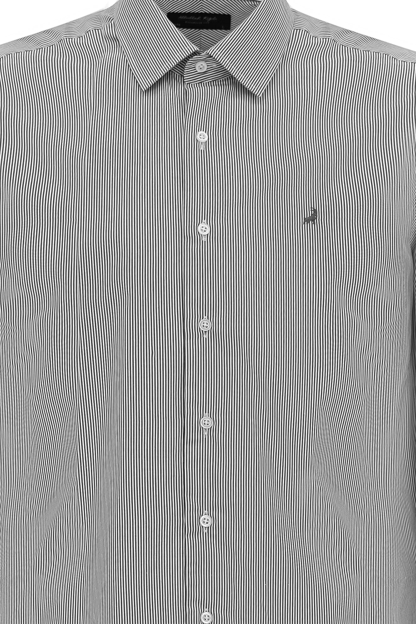 Siyah Uzun Kol Slim Fit Dar Kesim Pamuk Klasik Çizgili Gömlek