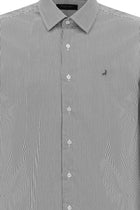 Siyah Uzun Kol Slim Fit Dar Kesim Pamuk Klasik Çizgili Gömlek