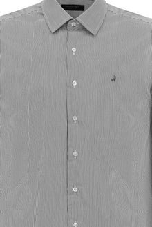 Siyah Uzun Kol Slim Fit Dar Kesim Pamuk Klasik Çizgili Gömlek