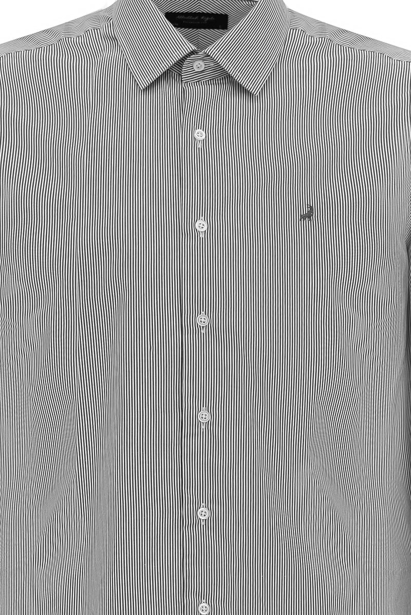 Siyah Uzun Kol Slim Fit Dar Kesim Pamuk Klasik Çizgili Gömlek