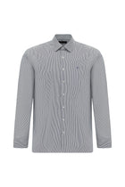 Koyu Lacivert Uzun Kol Slim Fit Dar Kesim Pamuk Klasik Çizgili Gömlek