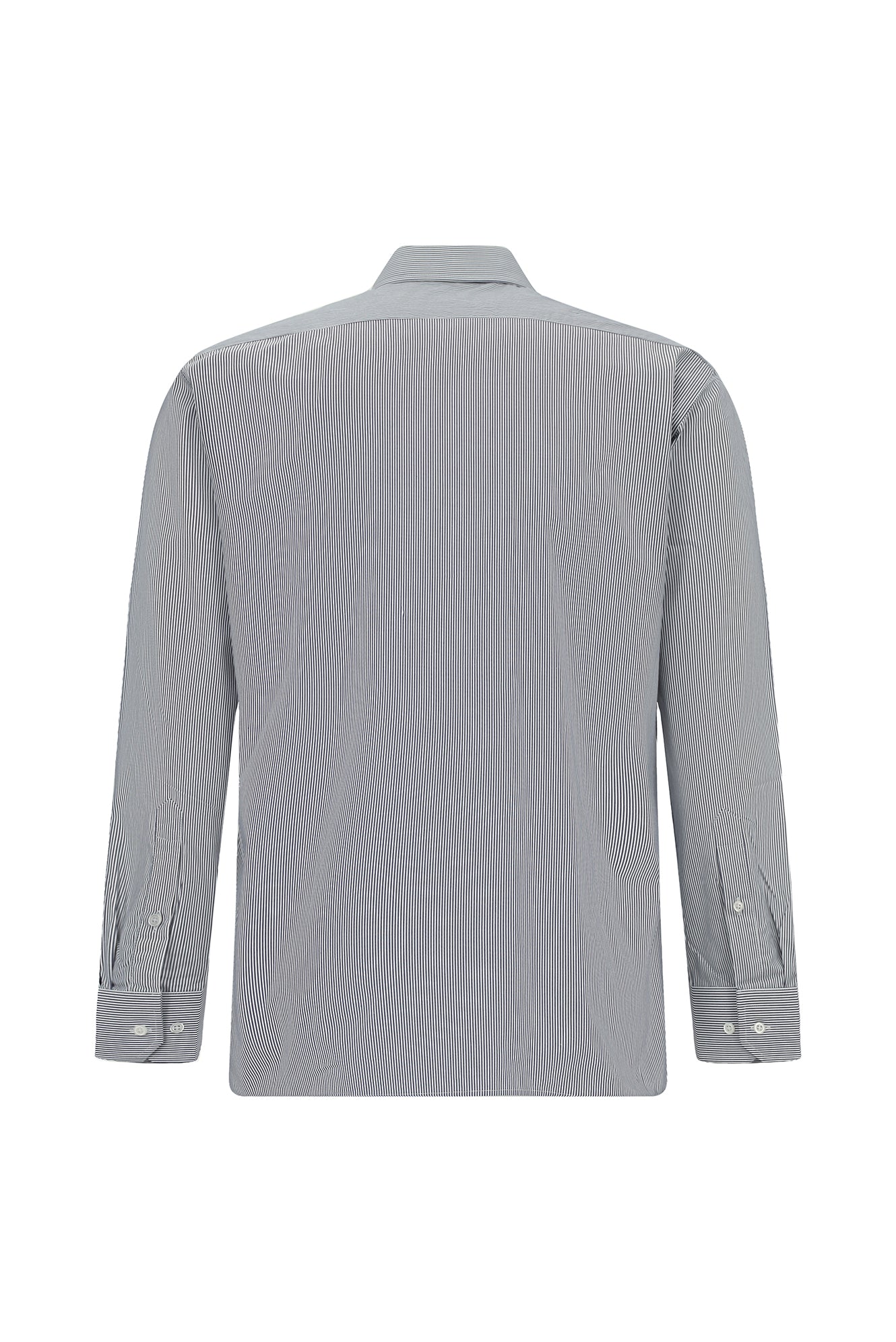 Koyu Lacivert Uzun Kol Slim Fit Dar Kesim Pamuk Klasik Çizgili Gömlek