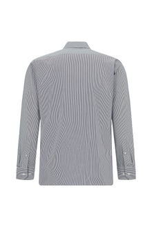 Koyu Lacivert Uzun Kol Slim Fit Dar Kesim Pamuk Klasik Çizgili Gömlek