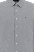 Koyu Lacivert Uzun Kol Slim Fit Dar Kesim Pamuk Klasik Çizgili Gömlek