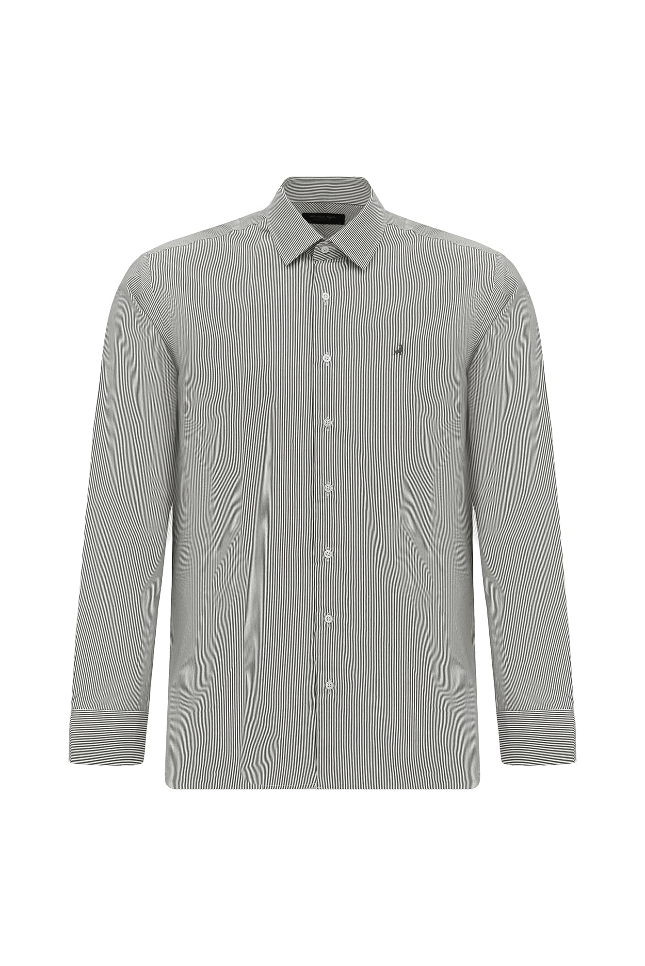 Koyu Kahve Uzun Kol Slim Fit Dar Kesim Pamuk Klasik Çizgili Gömlek