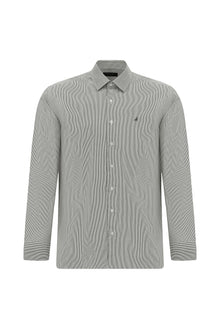 Koyu Kahve Uzun Kol Slim Fit Dar Kesim Pamuk Klasik Çizgili Gömlek