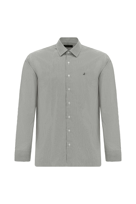 Koyu Kahve Uzun Kol Slim Fit Dar Kesim Pamuk Klasik Çizgili Gömlek