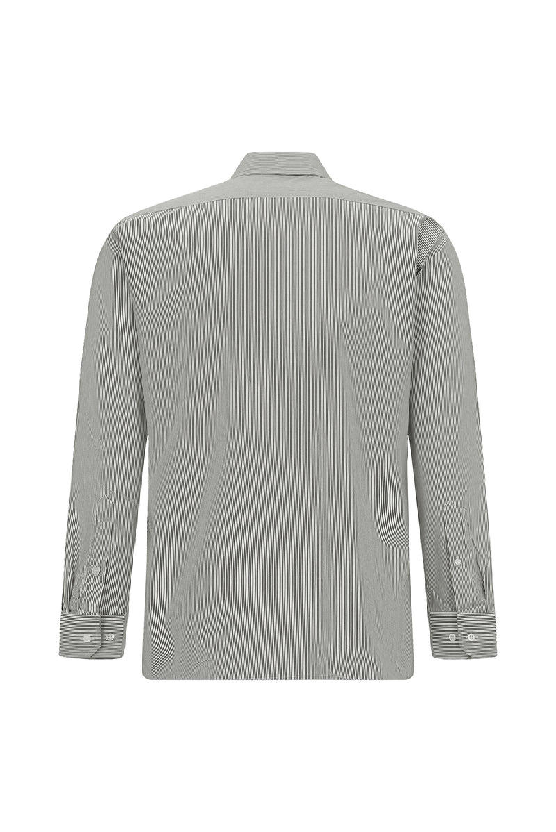 Koyu Kahve Uzun Kol Slim Fit Dar Kesim Pamuk Klasik Çizgili Gömlek