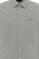 Koyu Kahve Uzun Kol Slim Fit Dar Kesim Pamuk Klasik Çizgili Gömlek